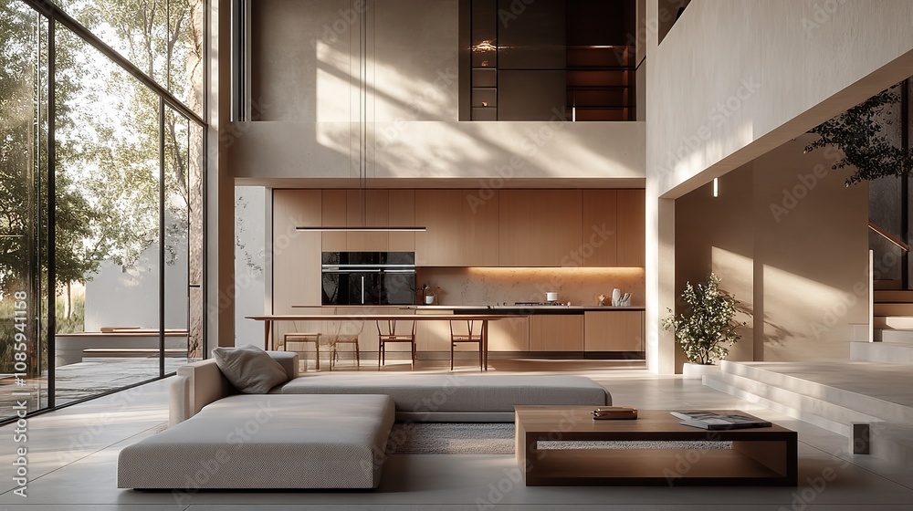 Fototapeta premium A Modern Luxury Living Room with a Black Sofa