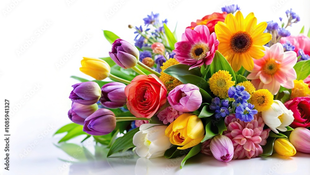 Obraz premium Colorful spring flowers bouquet on white background