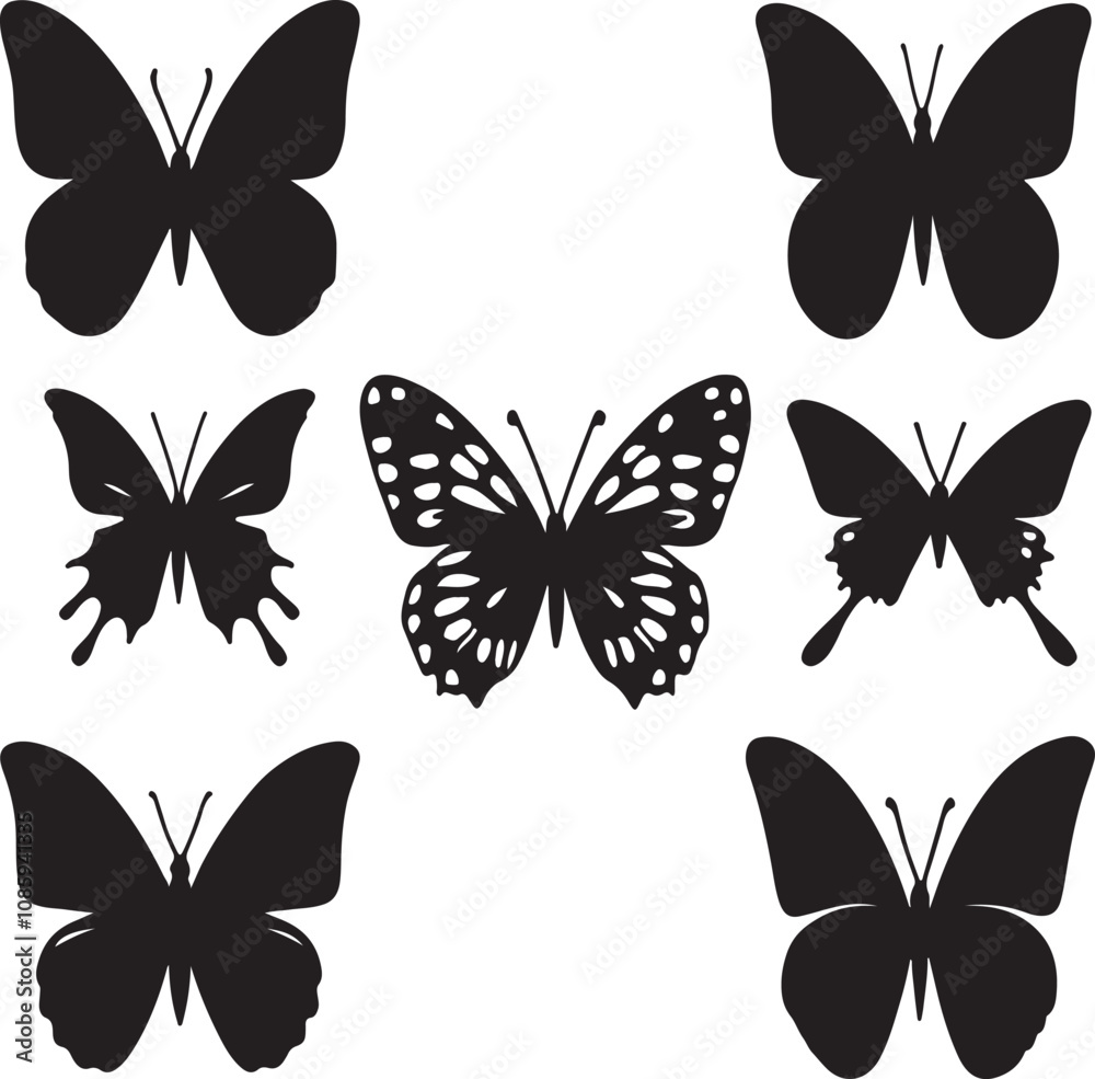 Vector silhouette icon image of butterflies isolated on white background Vector silhouette icon image of butterflies isolated on white background