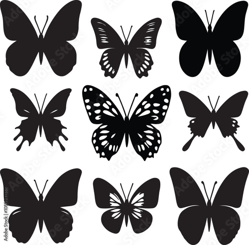 Wallpaper Mural Vector silhouette icon image of butterflies isolated on white background Torontodigital.ca