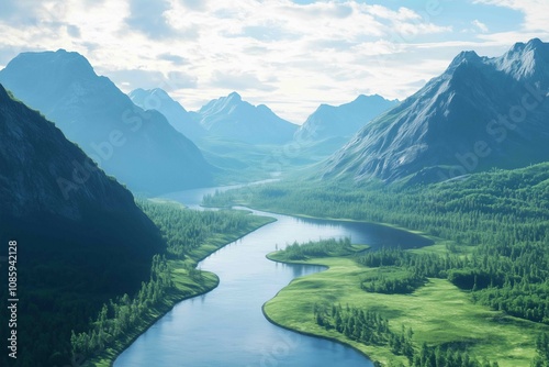 Featuring mountains and a wide river, this fantasy valley is like something out of a fairytale 