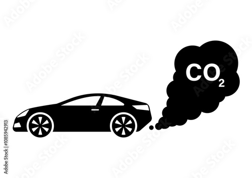 Car with Smoke Logo Symbol. Car Air Pollution. Vector Illustration. 