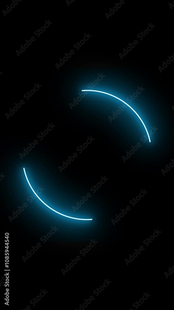 Round blue circle frame animation, neon light on black background, loopable