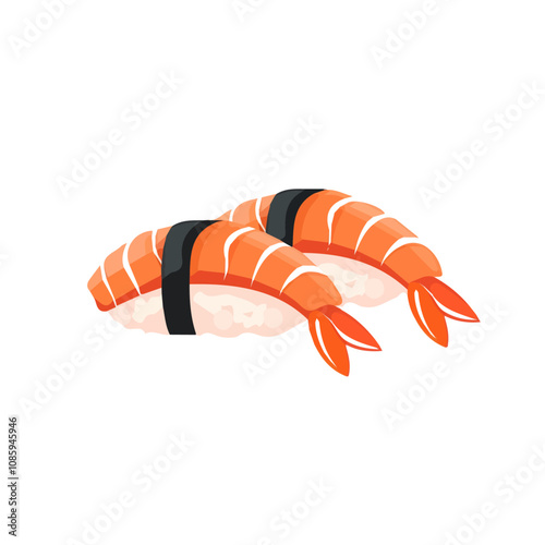 Flat Simple flat 2D icon nigiri sushi with cooked eel isolated on a white background, vector, flat design, animation design, vector, animation design, simple flat 2D icon, minimalist icon, AI flat 