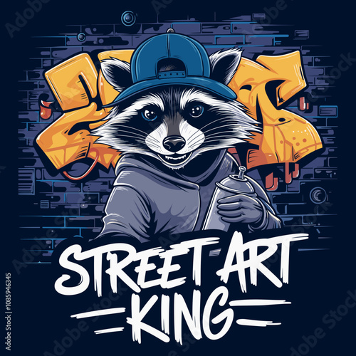 Urban Graffiti Raccoon with Spray Paint and Hip Hop Style - Street Art King