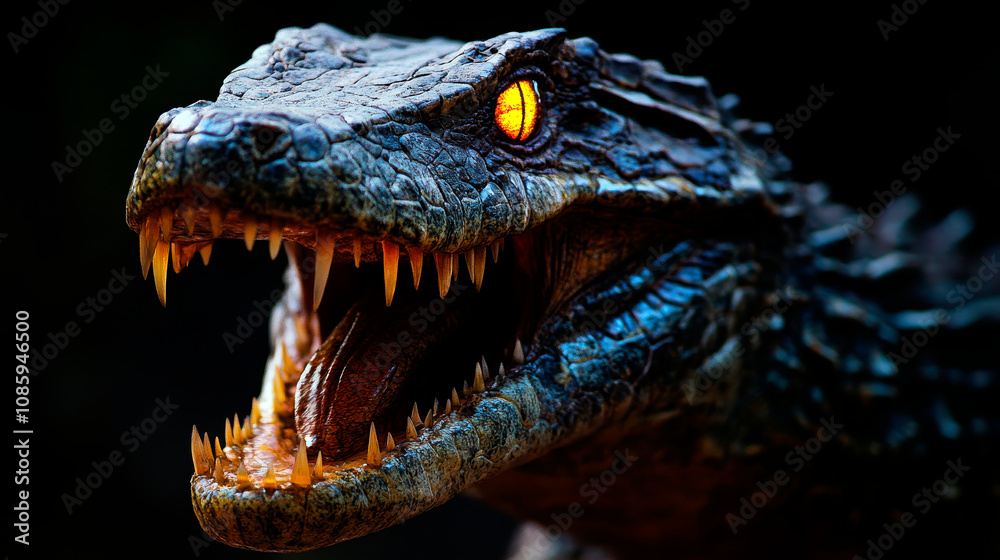 Reptilian Beast with Glowing Sharp Teeth Reptilian Beast with Glowing Sharp Teeth