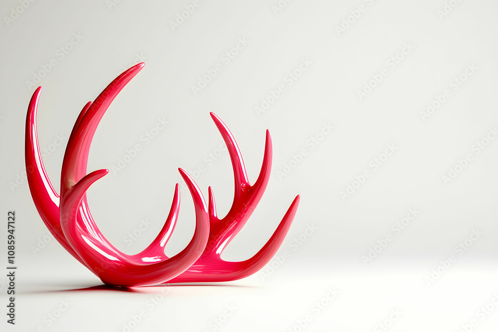Vibrant Abstract Red Antlers Display on Minimalist White Background for Creative Design Inspiration and Artistic Representation in Modern Decor Vibrant Abstract Red Antlers Display on Minimalist White Background for Creative Design Inspiration and Artistic Representation in Modern Decor