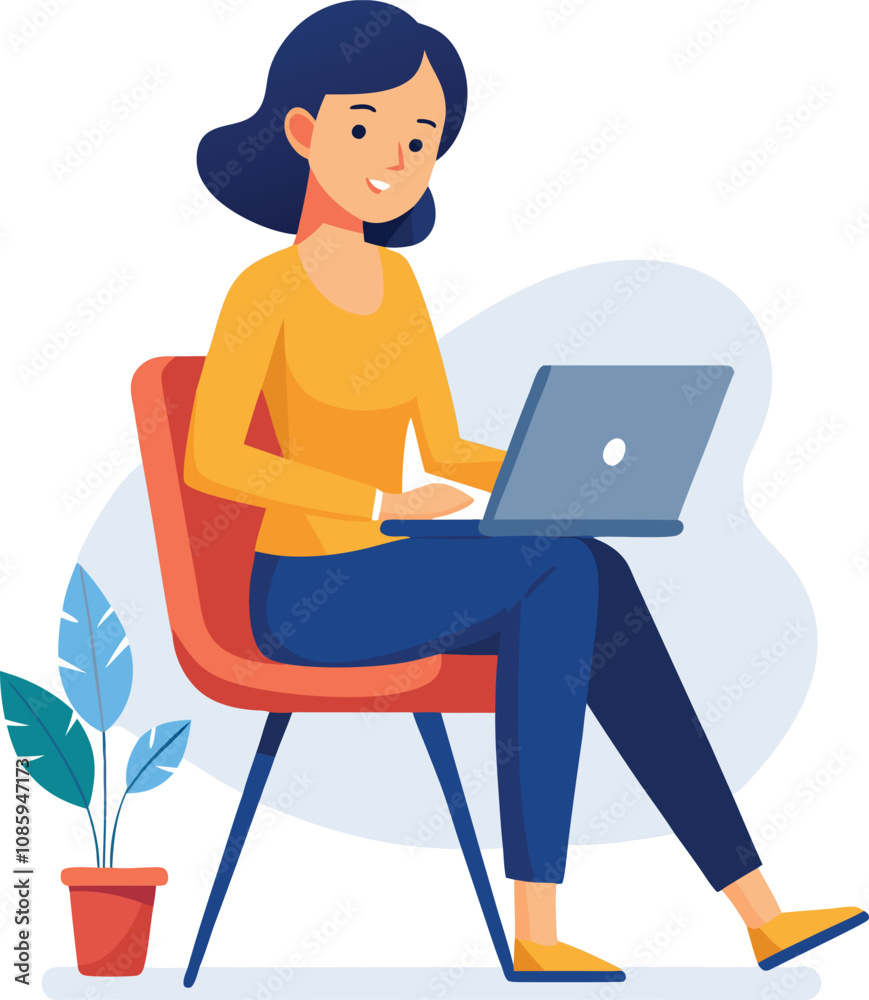 a girl is using his laptop vector a girl is using his laptop vector