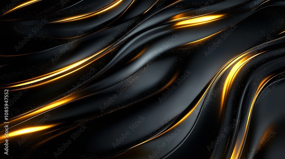 Abstract Black and Gold Lines Background with Light Abstract Black and Gold Lines Background with Light