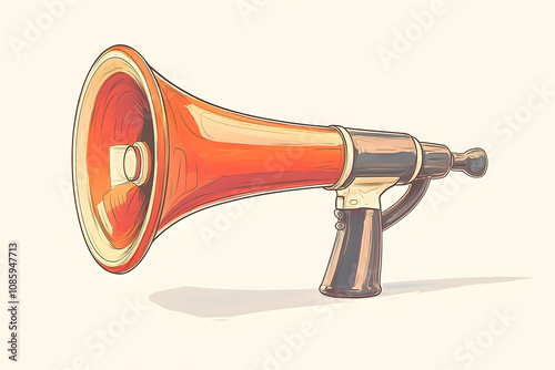 Vibrant Retro Megaphone for Announcements and Cheerleading, Iconic Symbol of Communication and Sound Amplification in Bright Orange Color photo