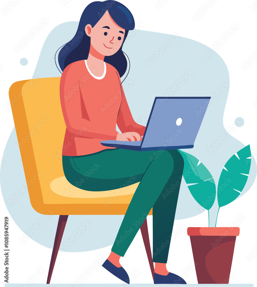 a girl is using his laptop vector a girl is using his laptop vector