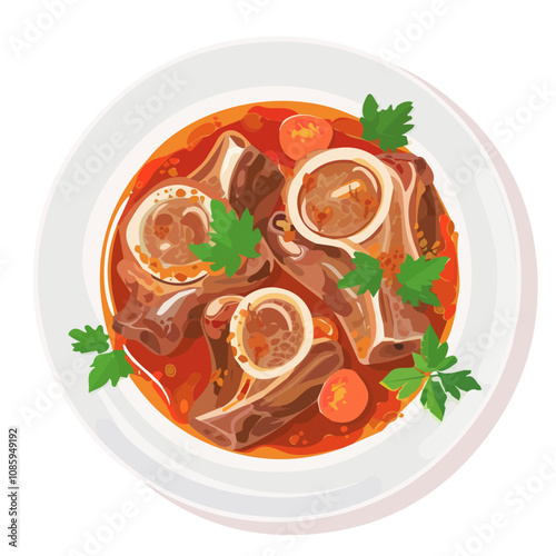 2D Simple osso buco braised veal shank motion graphic flat-design vector animation style, in white background, flat design, animation design, vector, flat design, logo