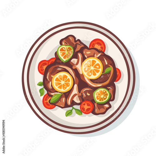 2D Simple osso buco braised veal shank motion graphic flat-design vector animation style, in white background, flat design, animation design, vector, flat design, logo