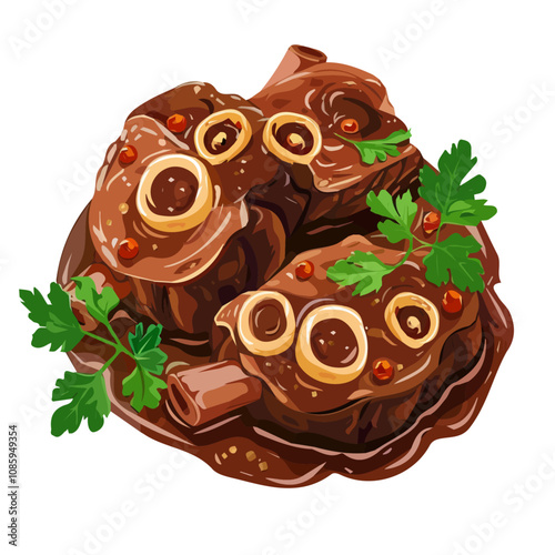 2D Simple osso buco braised veal shank motion graphic flat-design vector animation style, in white background, flat design, animation design, vector, flat design, logo