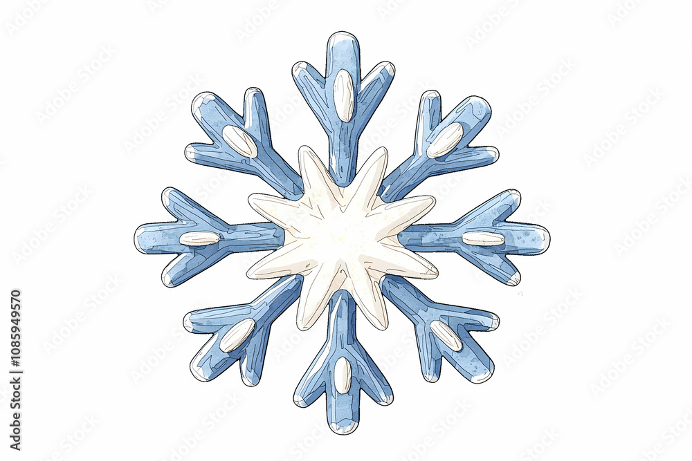 Beautiful Hand-Drawn Snowflake with Blue and White Details Perfect for Winter Themes, Holiday Cards, and Seasonal Designs for Various Creative Projects