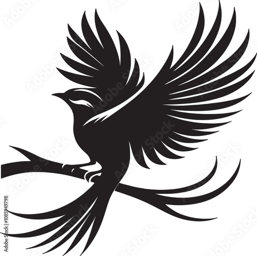 Vector silhouette icon image of bird isolated on white background