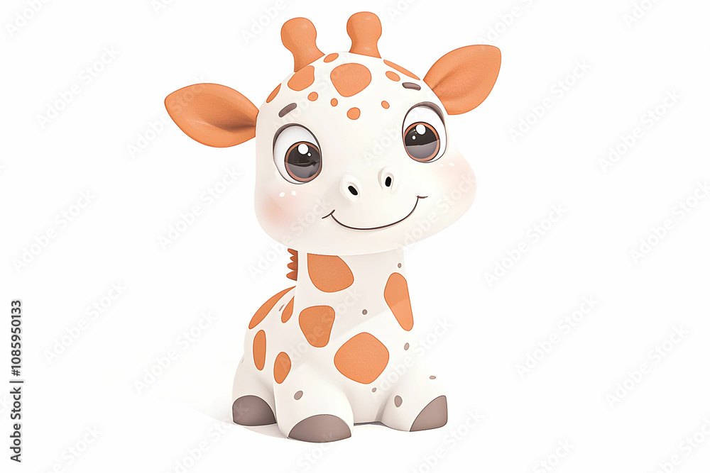 Naklejka premium Adorable Cartoon Giraffe Toy with Big Eyes and Playful Expression, Perfect for Kids' Rooms and Imaginative Play, Ideal for Nursery Decor and Children's Gifts