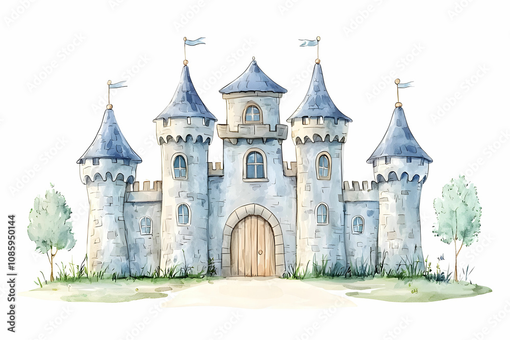 Enchanting Fairy Tale Castle with Turrets and Flags Surrounded by Lush Greenery Ideal for s, Children's Books, and Magical Themes Enchanting Fairy Tale Castle with Turrets and Flags Surrounded by Lush Greenery Ideal for s, Children's Books, and Magical Themes