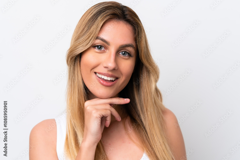 Young Uruguayan woman isolated on white background . Portrait