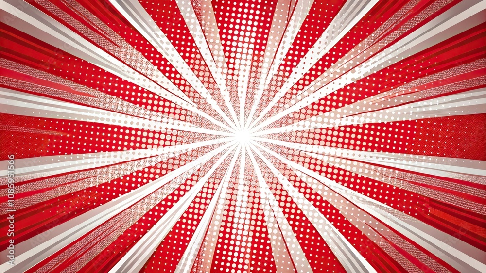 Fototapeta premium Comic style red and white background with leading lines