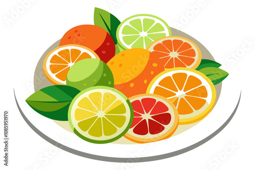 Decorative Plate of Neatly Sliced Assorted Citrus Fruits A Colorful Display of Freshness