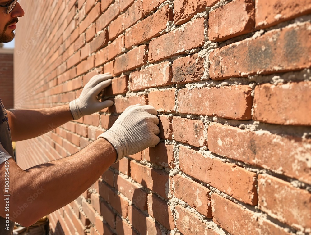 Fototapeta premium worker with trowel and bricks