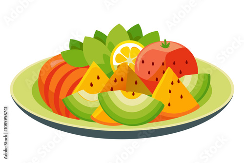 Fresh Fruit Salad with Strawberries, Kiwis, and Melons Drizzled with Honey