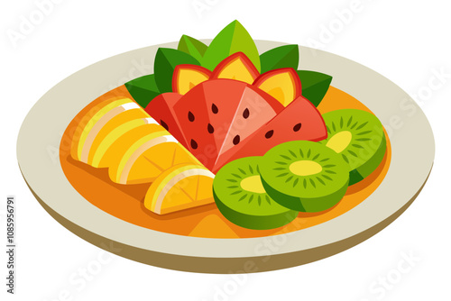 Fresh Fruit Salad with Strawberries, Kiwis, and Melons Drizzled with Honey