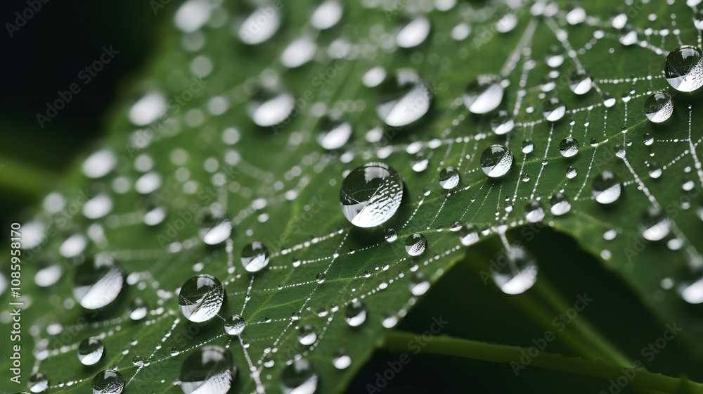 Macro shot of a spider web with sparkling dew drops creating a natural pattern Macro shot of a spider web with sparkling dew drops creating a natural pattern