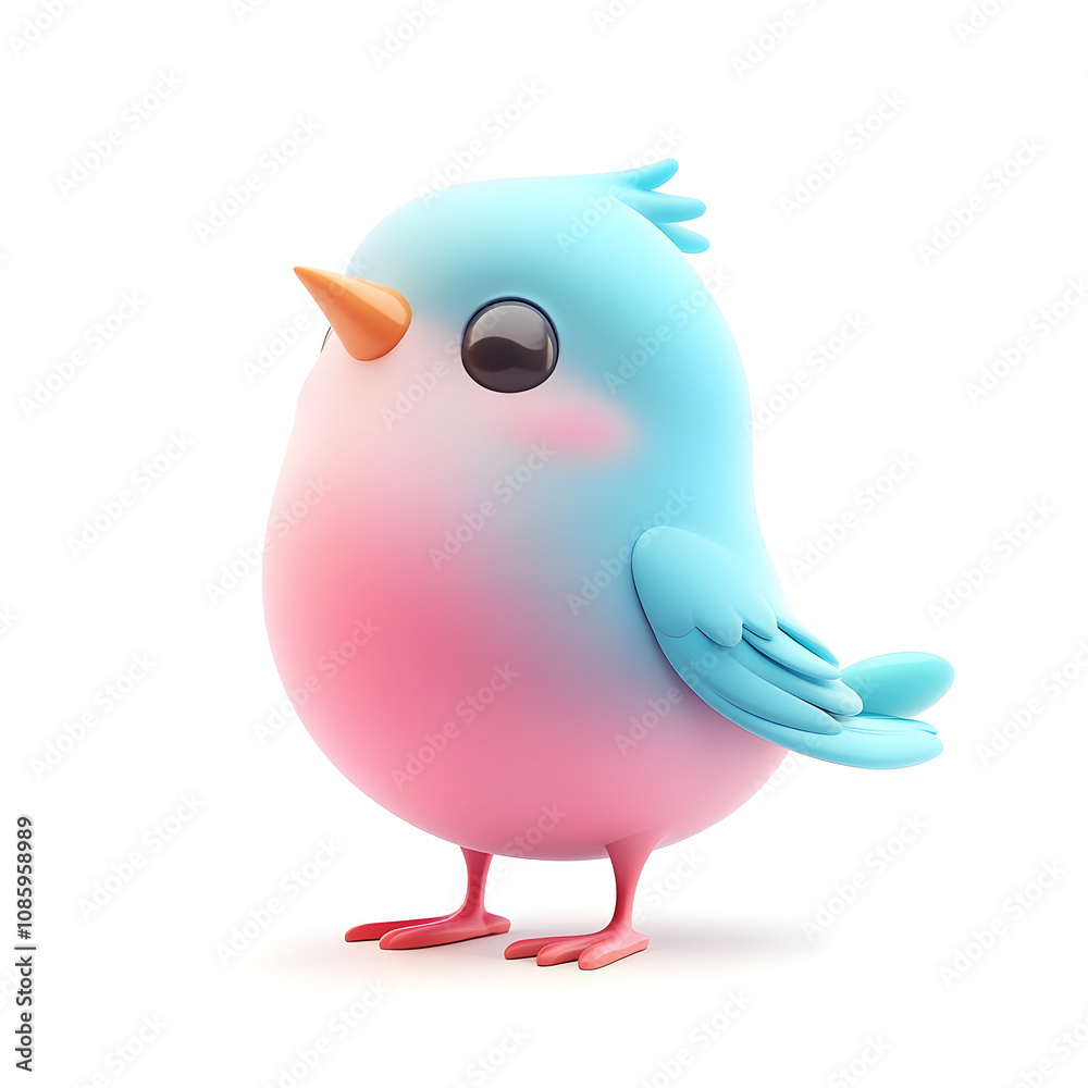 Fototapeta premium 3D set of colorful little wild birds on white background. Beautiful birds for product design concepts and advertising products
