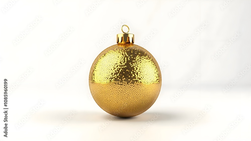 Christmas ball bauble with golden glitter realistic illustration. Shimmering New Year tree sphere ornament 3d object on white background Christmas ball bauble with golden glitter realistic illustration. Shimmering New Year tree sphere ornament 3d object on white background