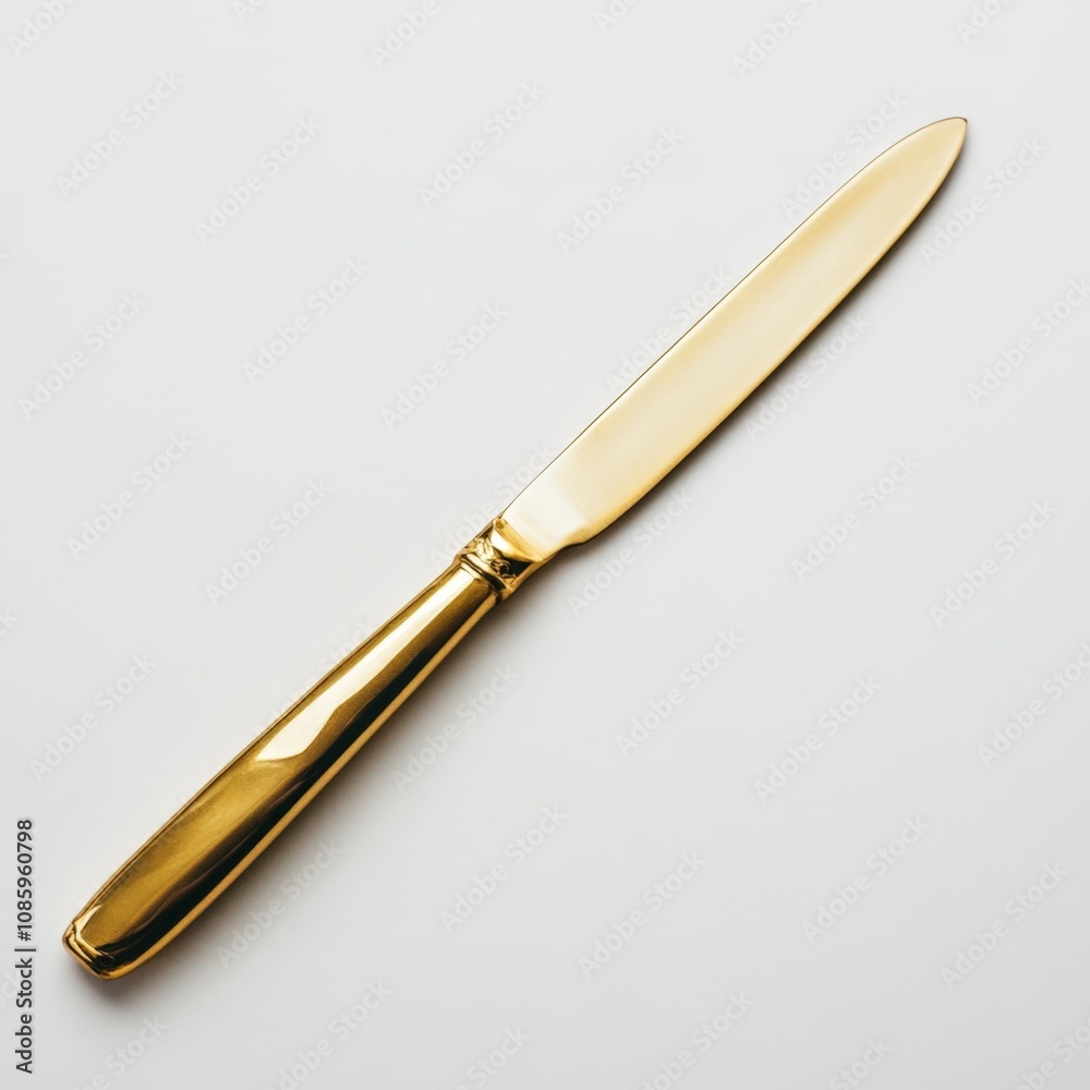 Close-up of a gold table knife, white background Close-up of a gold table knife, white background