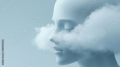 A woman's face is shown with a cloud of smoke surrounding her photo