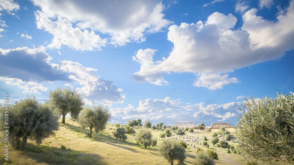 Eternal Beauty of Roman Countryside: Olive Trees, Ancient Ruins, Dramatic Clouds in 3D Rendered Artwork Eternal Beauty of Roman Countryside: Olive Trees, Ancient Ruins, Dramatic Clouds in 3D Rendered Artwork