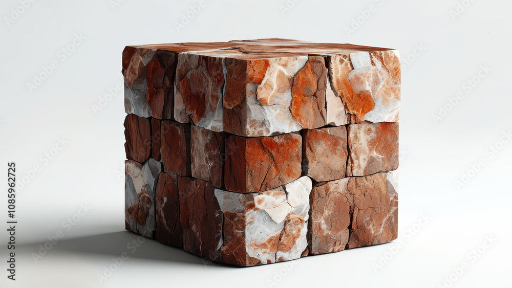 a cube consisting of several irregularly shaped stone blocks of different colors stacked together.... a cube consisting of several irregularly shaped stone blocks of different colors stacked together....