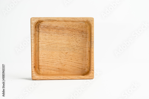 square natural hardwood empty valet tray template with copyspace isolated on a white background