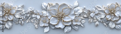 A gold and white floral arrangement is displayed on a white background
