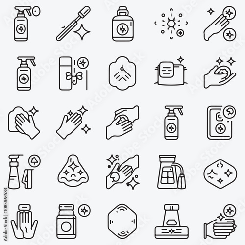 Minimalist Hygiene and Sanitization Icons Set – Clean Line Art for Health, Safety, and Education