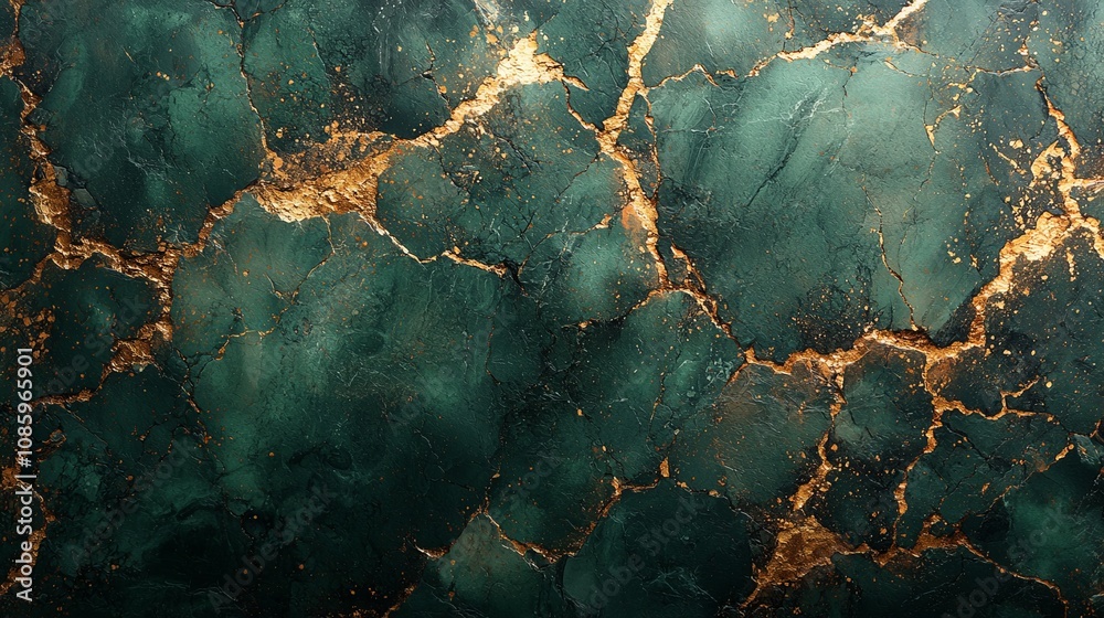 A textured surface with dark green hues and golden cracks, creating an artistic backdrop.