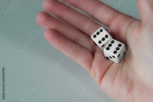 Canvas Print Hand throwing pair of dice game metaphor life statistics probability unpredictab
