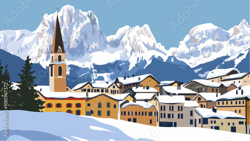 Snowy Village in the Dolomites- Cortina d'Ampezzo
