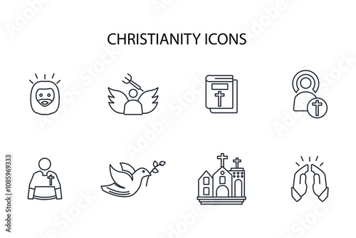 Christianity icon set.vector.Editable stroke.linear style sign for use web design,logo.Symbol illustration.