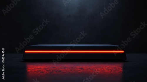 Wallpaper Mural 3d rendered empty minimalistic black podium stage with red neon lines against black background Torontodigital.ca