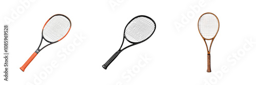 A set of Tennis racket cut out, no shadow isolated on a transparent background