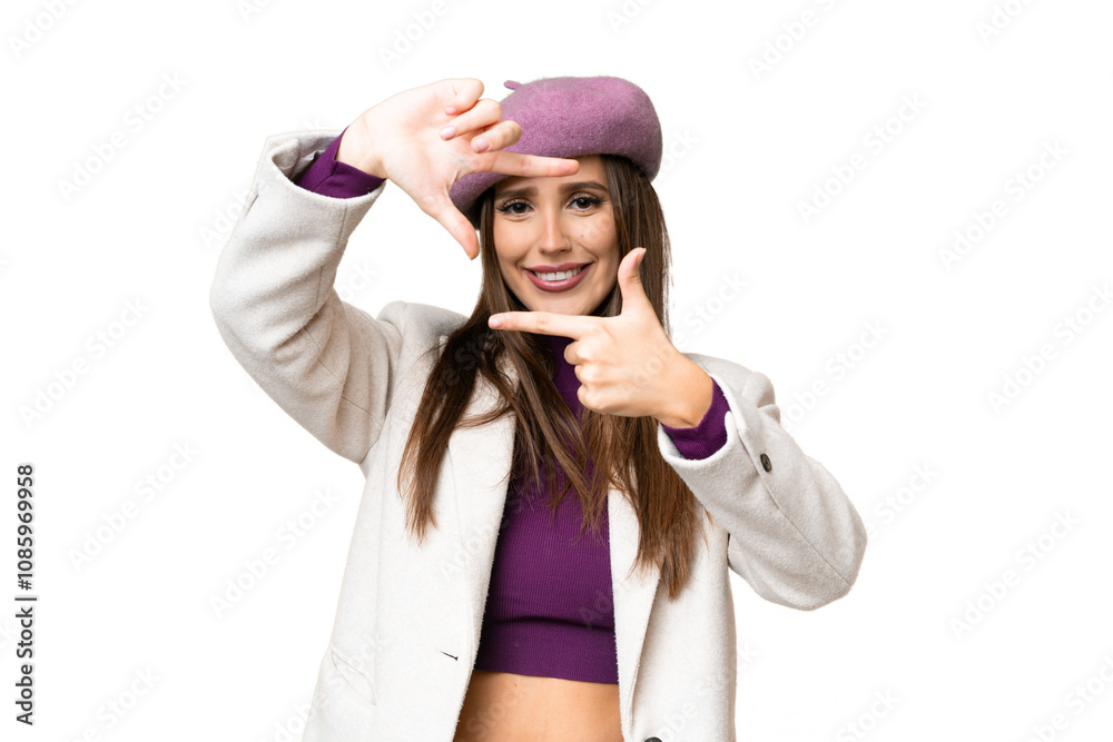 Young beautiful woman over isolated chroma key background focusing face. Framing symbol Young beautiful woman over isolated chroma key background focusing face. Framing symbol