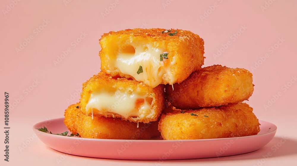 Delicious Deep Fried Mozzarella Sticks with Cheese Center Delicious Deep Fried Mozzarella Sticks with Cheese Center