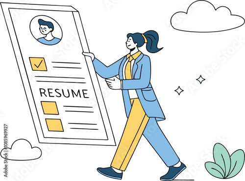 creative and standout resume or cv presentation concept: young professional showcasing business profile for job application and hiring.