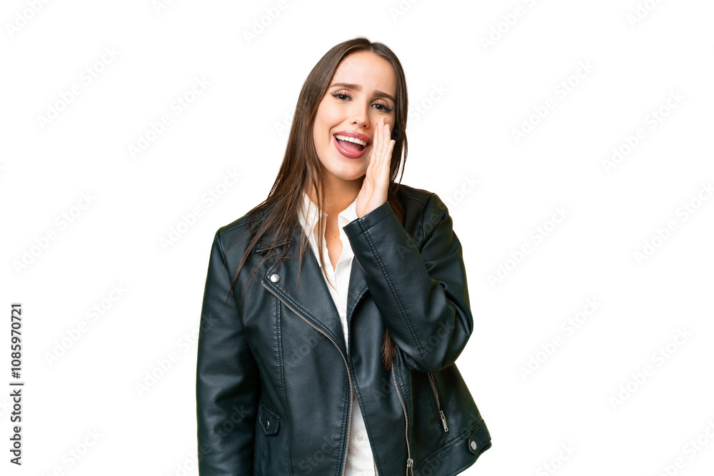 Young beautiful woman over isolated chroma key background shouting with mouth wide open Young beautiful woman over isolated chroma key background shouting with mouth wide open