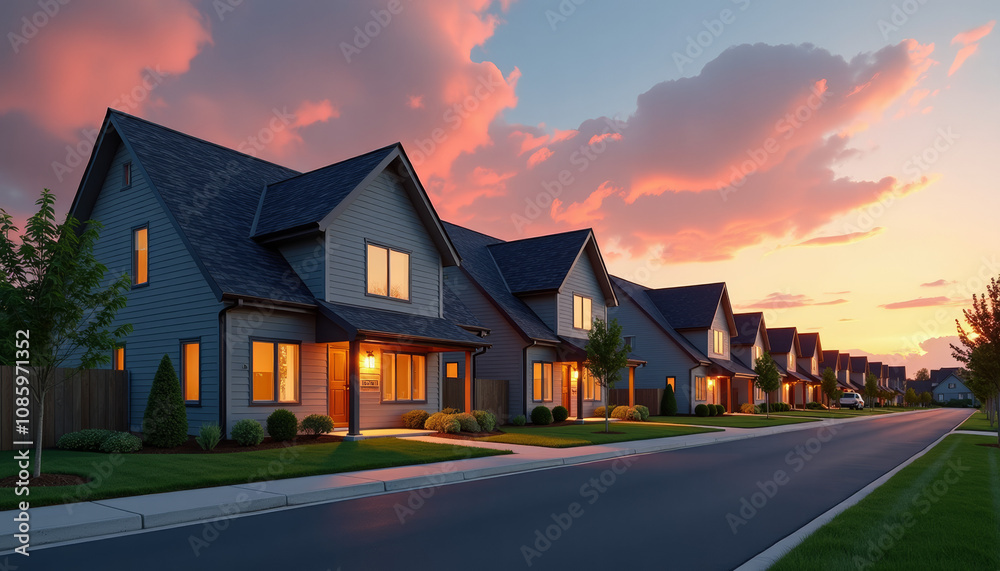 Charming Houses Row at Sunset Charming Houses Row at Sunset