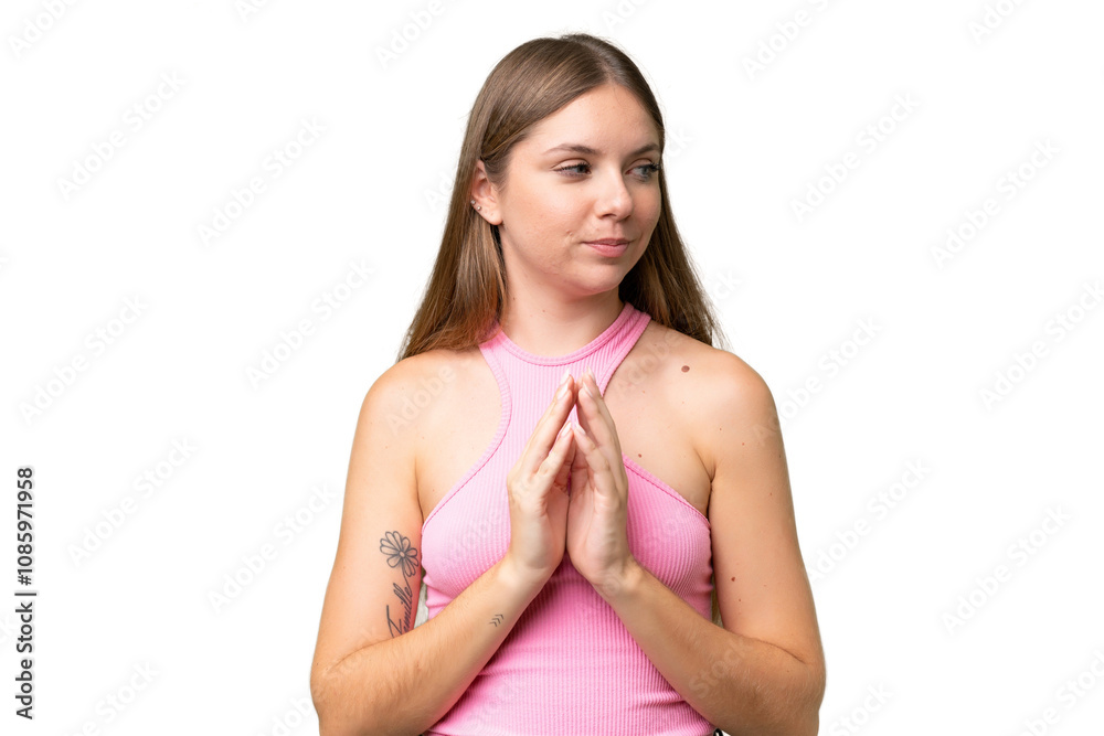 Young beautiful blonde woman over isolated background scheming something Young beautiful blonde woman over isolated background scheming something